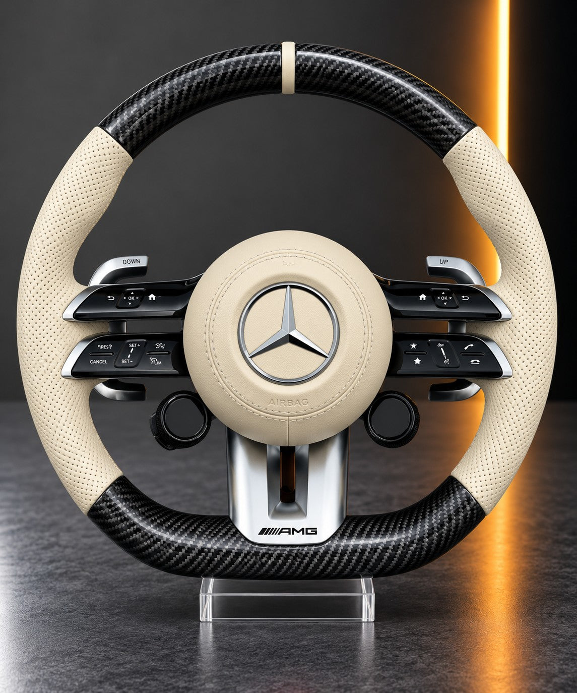 Mercedes-AMG — Beige Leather &amp; Carbon Steering Wheel (Complete Unit)