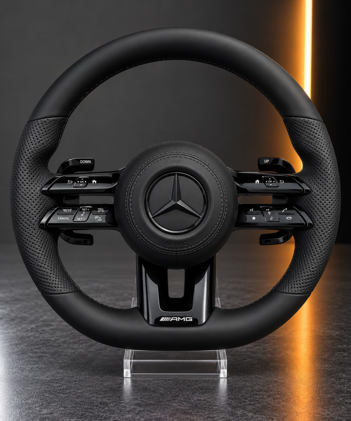 Mercedes-AMG — All-Black Leather Steering Wheel (Complete Unit)