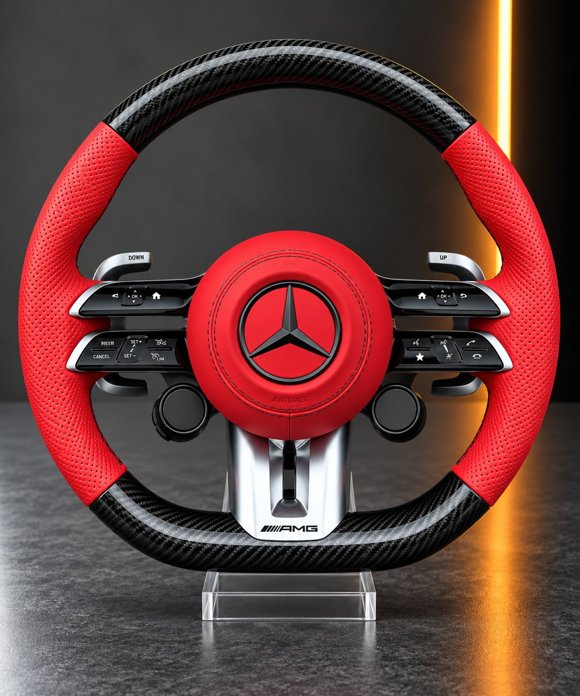 Mercedes-AMG — All-Red Leather Steering Wheel (Complete Unit)