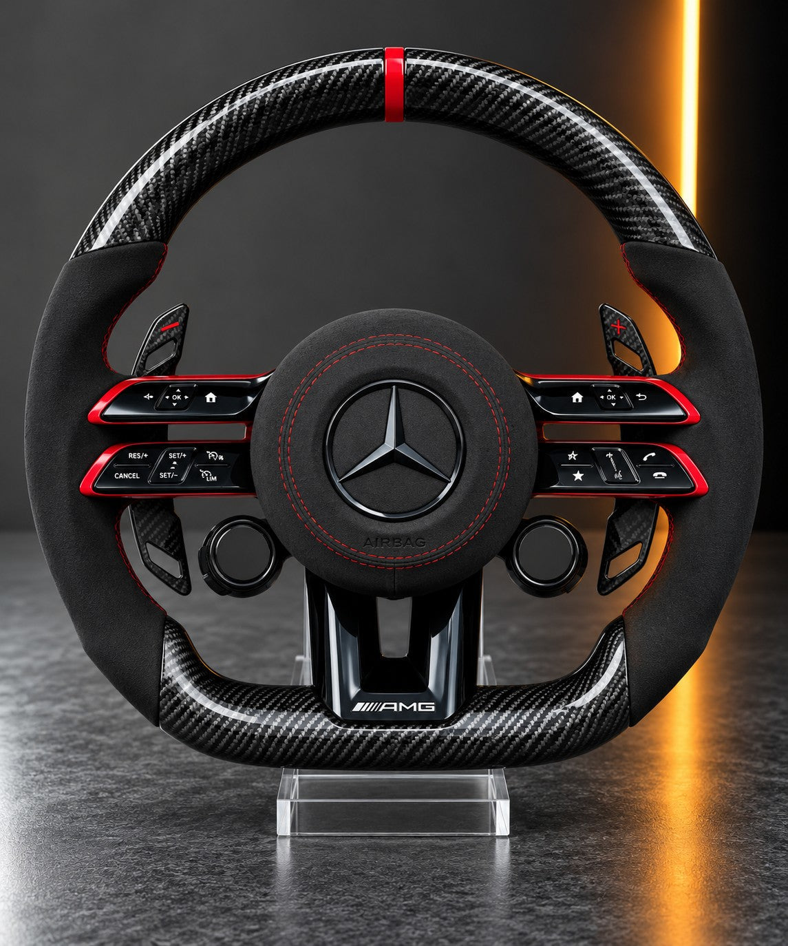 Mercedes-AMG — Black Alcantara &amp; Carbon Steering Wheel, Red Stitch (Complete Unit)