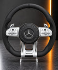 Mercedes-AMG — Black Leather Steering Wheel, Silver Trim (Complete Unit)