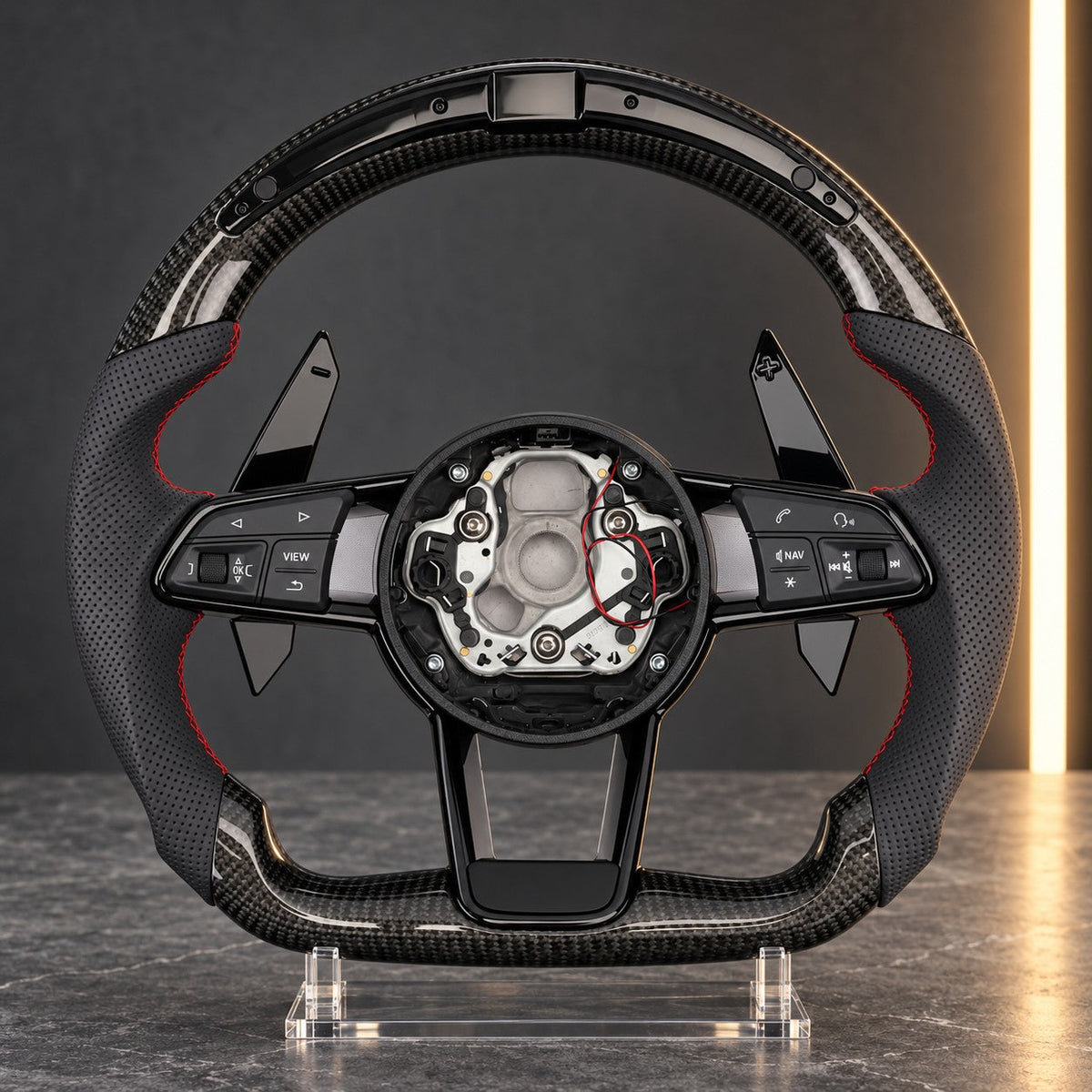 Audi — Carbon Fibre Steering Wheel, Red Stitch