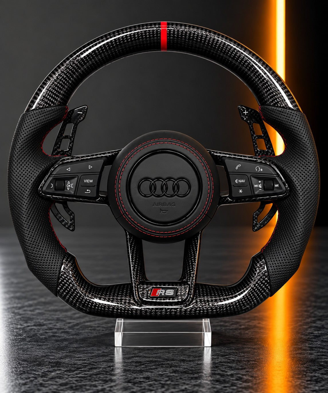 Audi RS — Carbon Fibre Steering Wheel, Red Centre Stripe