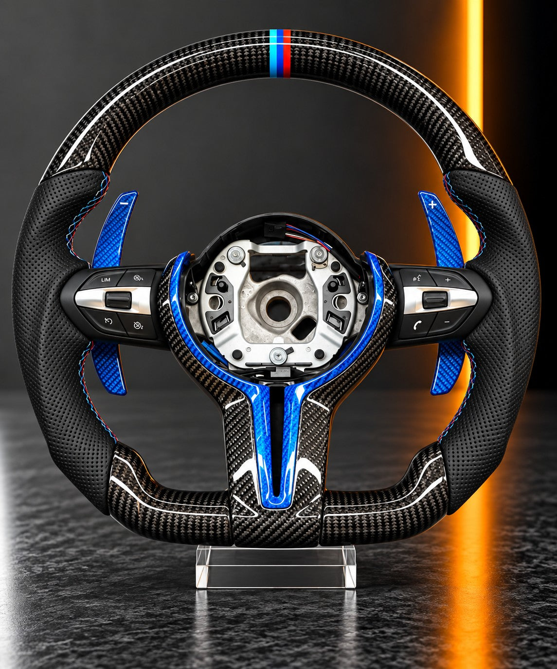 BMW M-Series — Carbon Fibre Steering Wheel, Blue Paddle Trim
