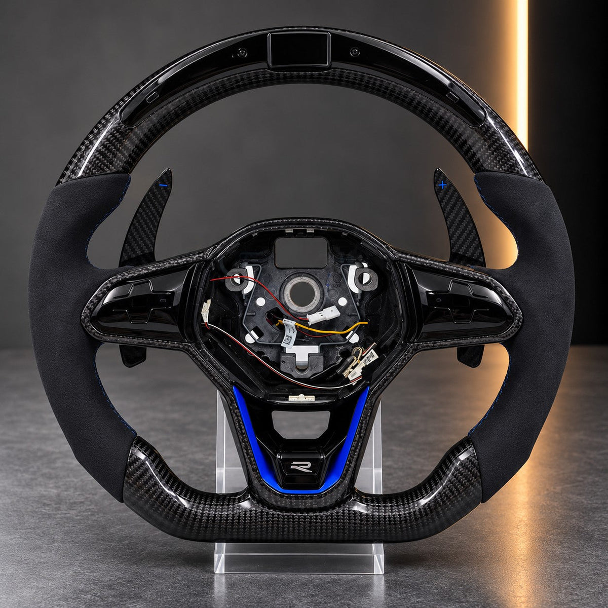 Volkswagen R — Carbon Fibre &amp; Alcantara Steering Wheel, Blue Accent