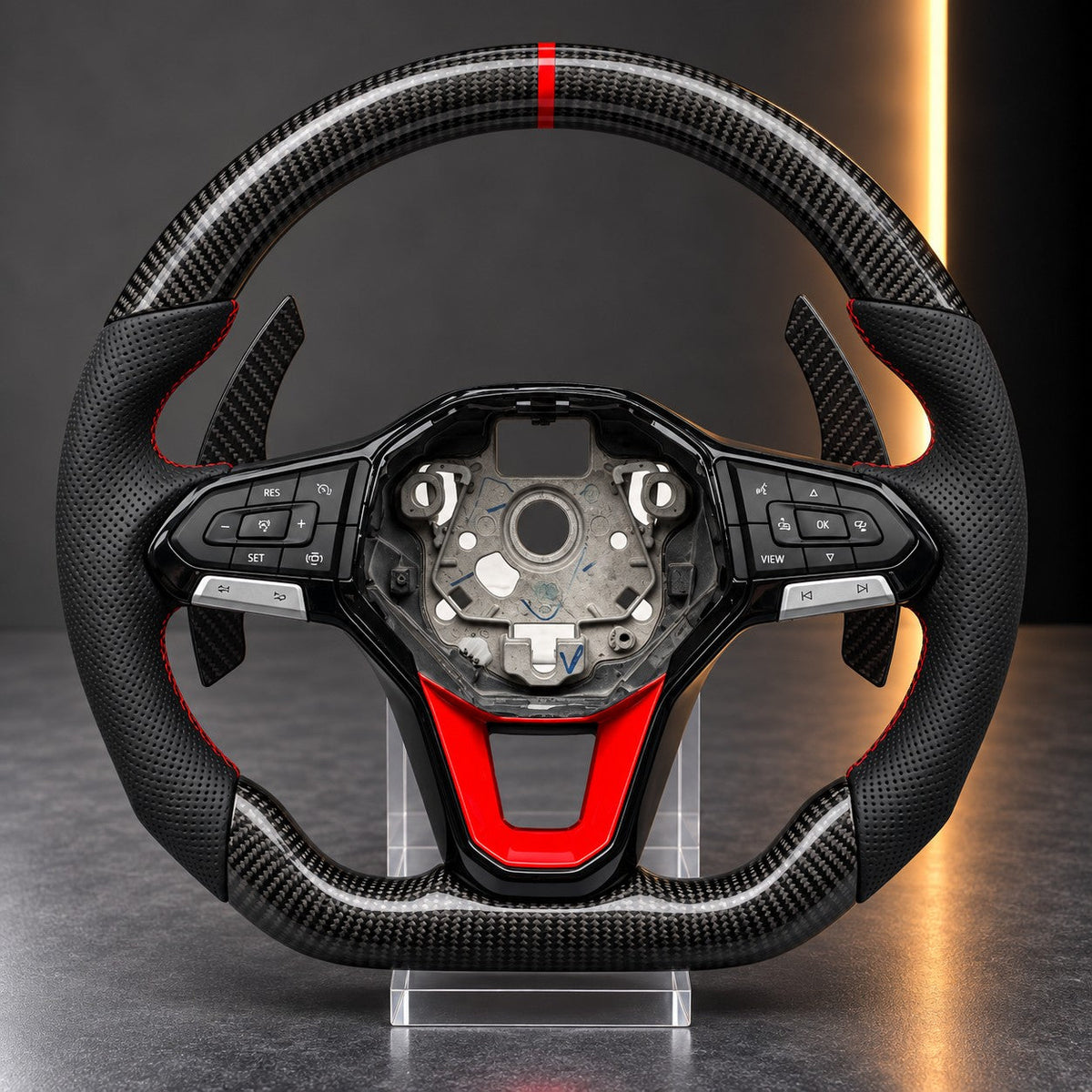 Volkswagen — Carbon Fibre Steering Wheel, Red Centre Stripe