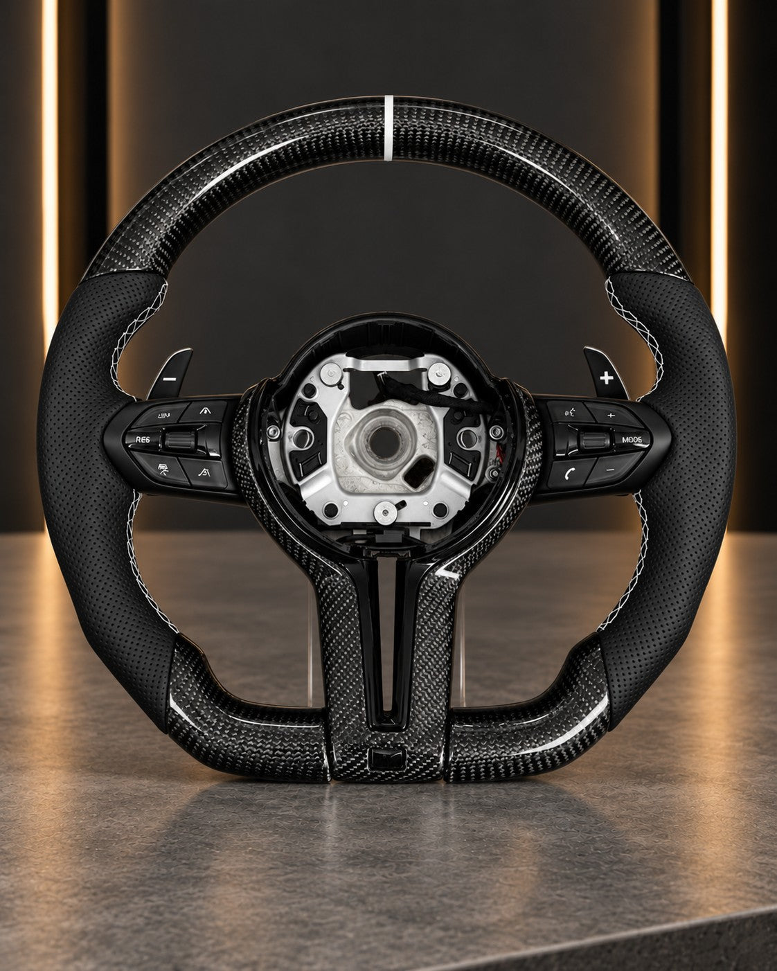 BMW — Carbon Fibre Steering Wheel, White Stitch