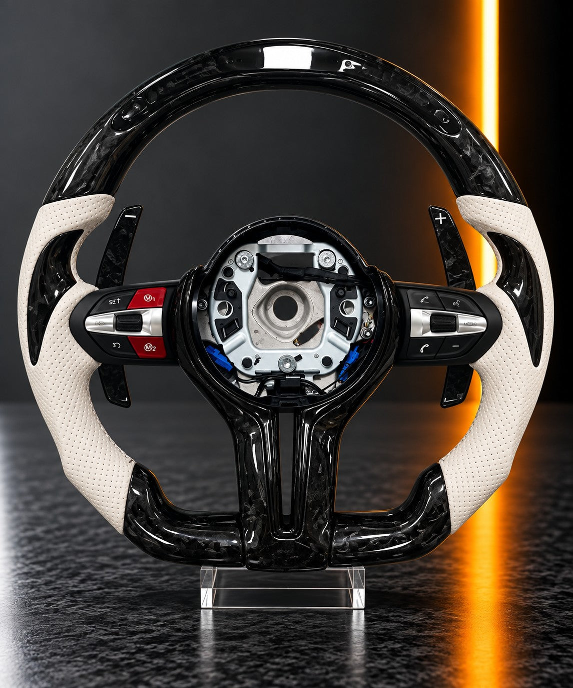 BMW M-Series — Carbon Fibre Steering Wheel, White Leather &amp; Red M-Paddles