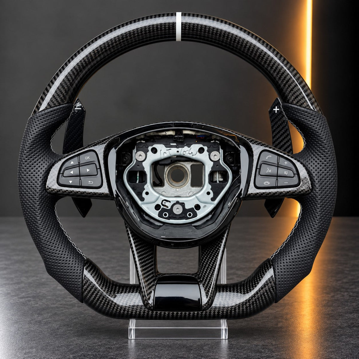Mercedes-AMG — Carbon Fibre Steering Wheel, White Centre Stripe