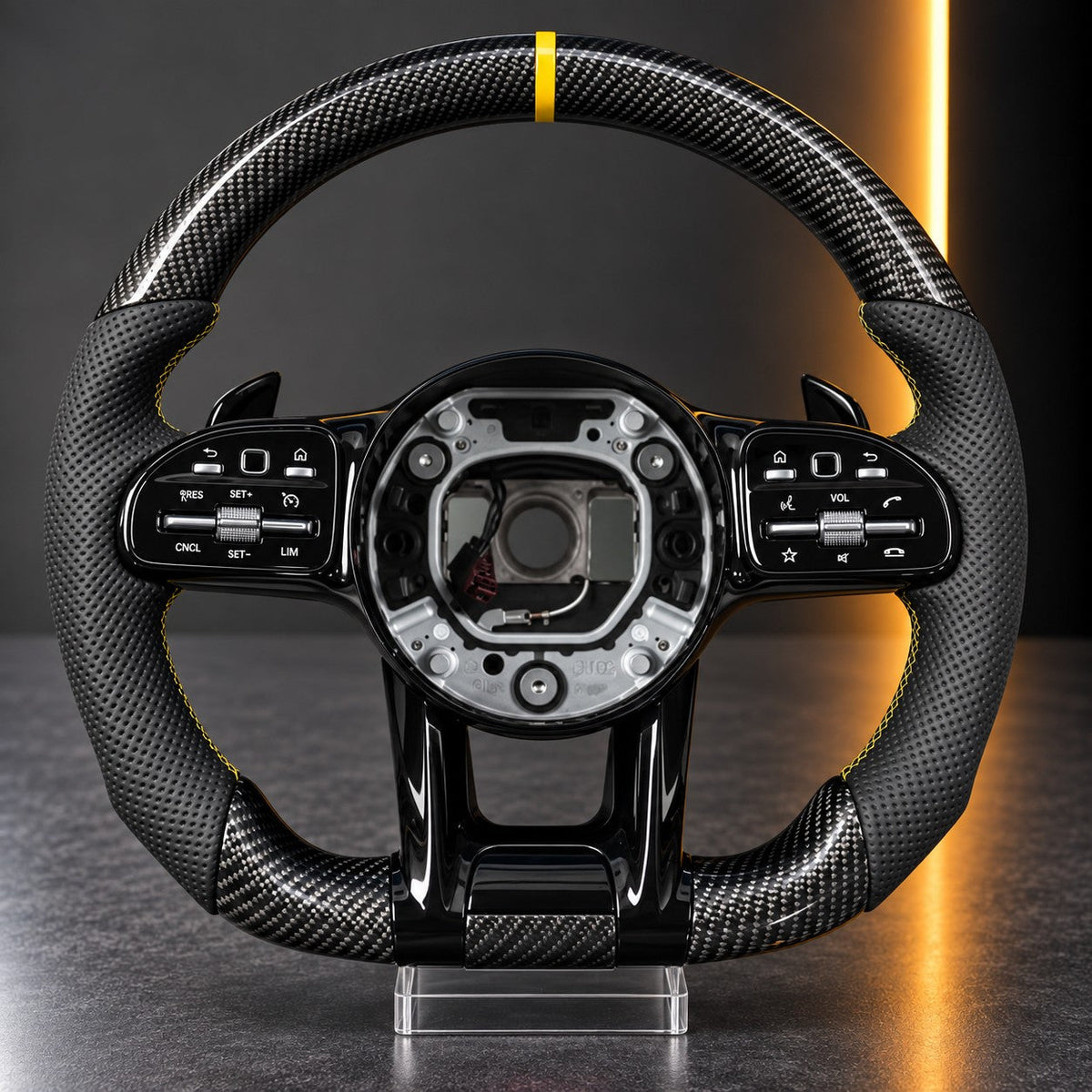 Mercedes-AMG — Carbon Fibre Steering Wheel, Yellow Stitch