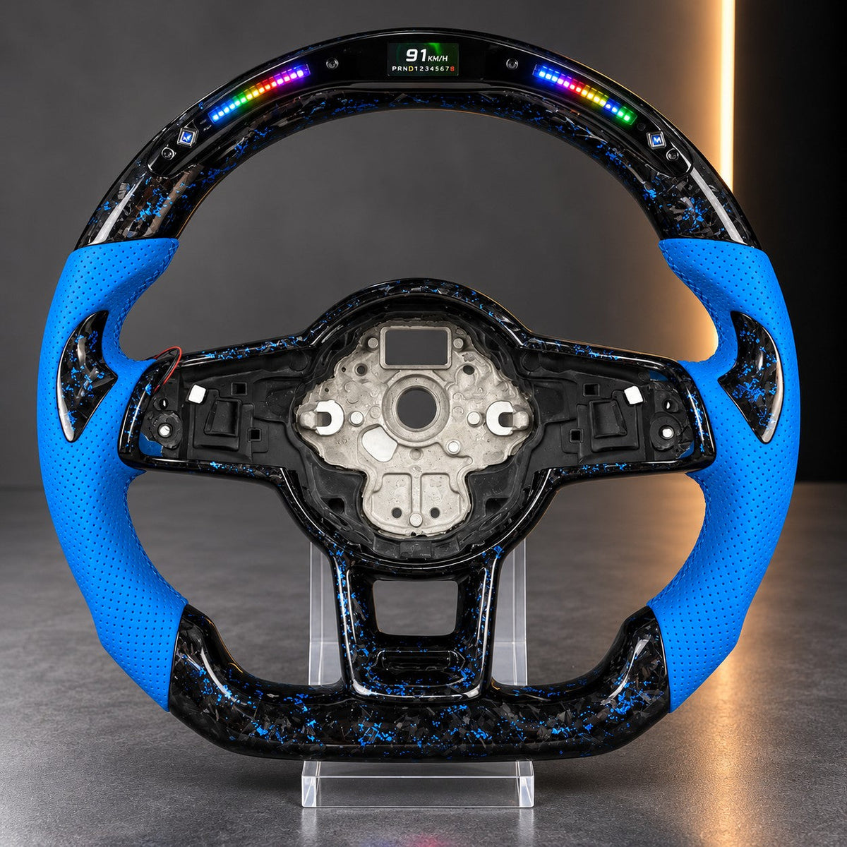 Volkswagen — Forged Carbon Steering Wheel with LED Display, Blue Fleck