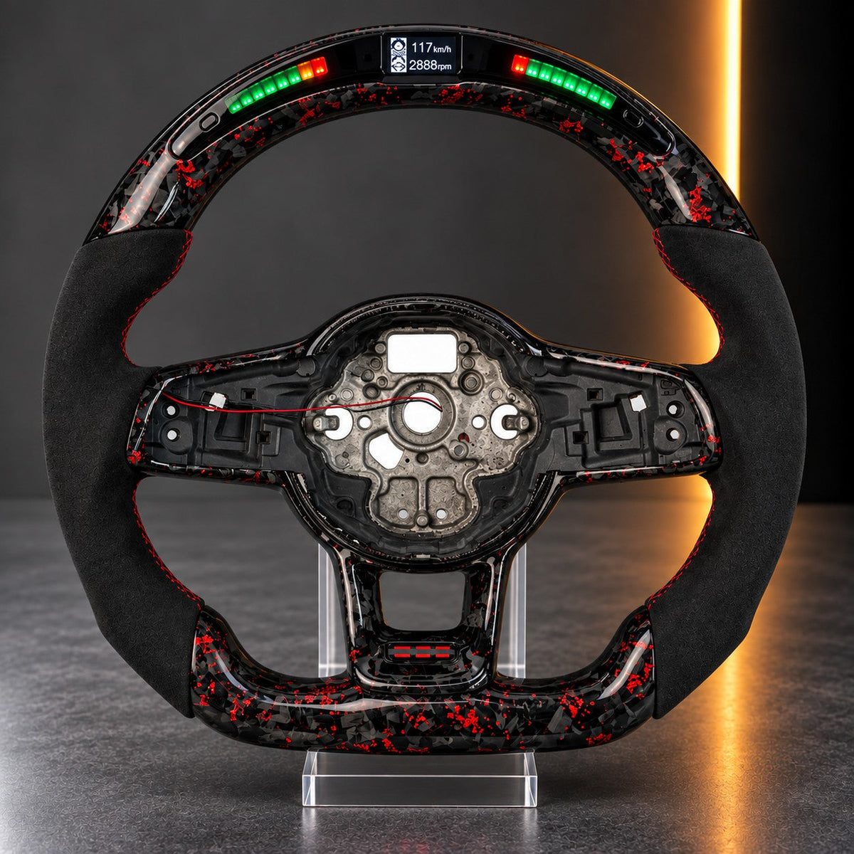 Volkswagen — Forged Carbon Steering Wheel with LED Display, Red Fleck