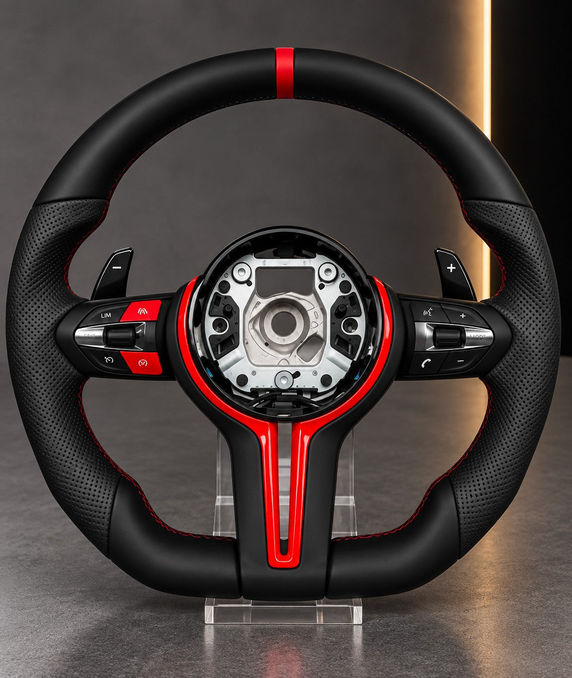 BMW — Leather Steering Wheel, Red Stripe &amp; Buttons