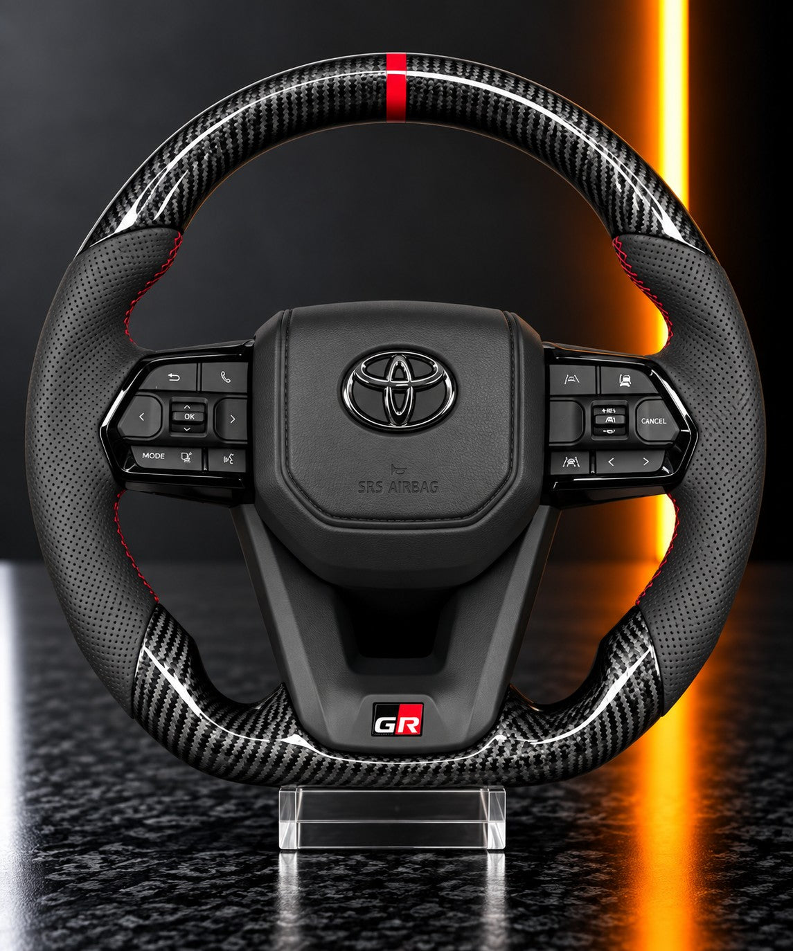 Toyota GR — Carbon Fibre Steering Wheel, Red Stitch